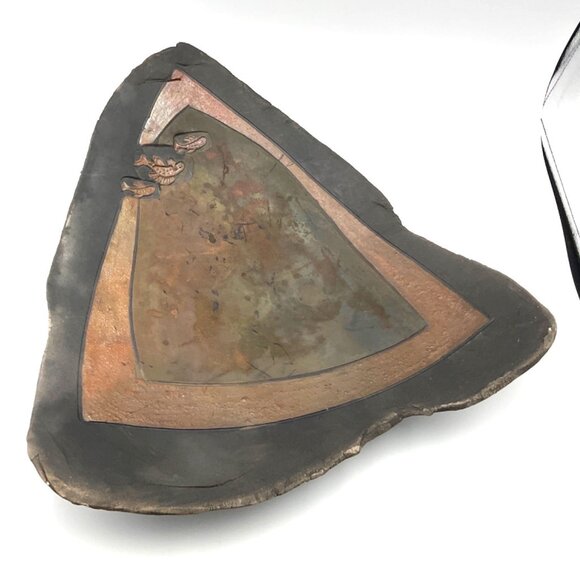 Signed Kimmberly Ioane 1992 Raku Ceramic Abstract Art Plate Wall Hanging Copper - Picture 8 of 14